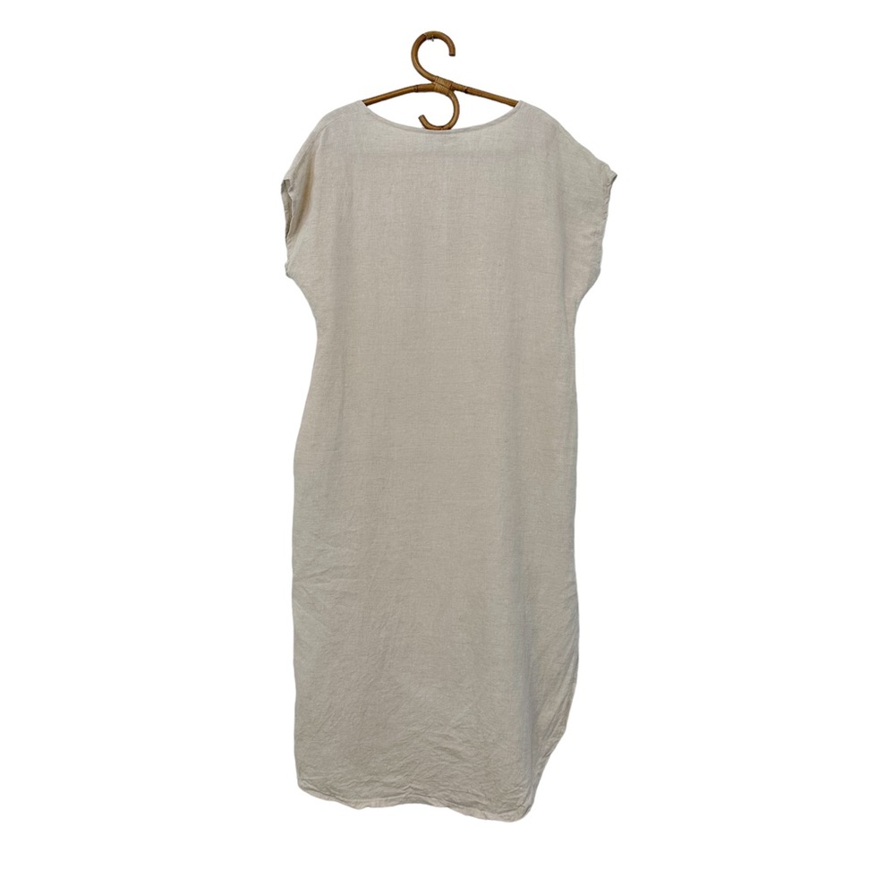 Peplum Co. | 100% Linen Short Sleeve Oatmeal Midi Dress Size S - Picture 5 of 9